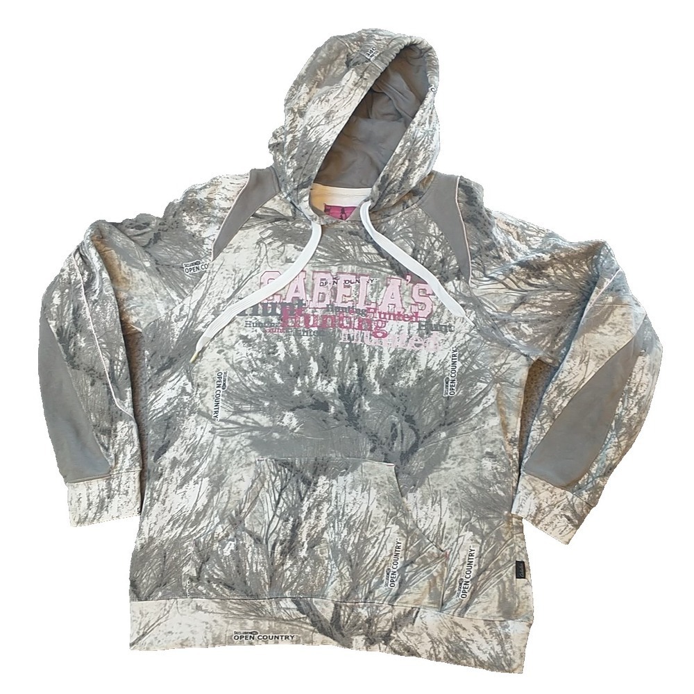 Cabelas Womens Camo Hoodie Seclusion Open Country Grey Pink Pullover Sweatshirt